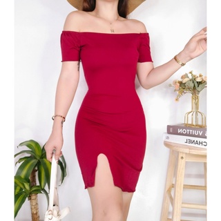 Garterized Square Neck Bodycon Sexy Slit 2Way Dress/ Fitted Summer