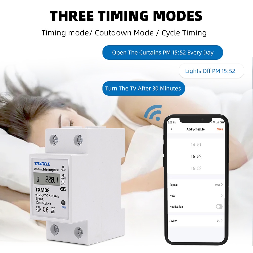 60A Din Rail Tuya WIFI Smart Energy Meter Timer Power Monitor kWh Meter ...