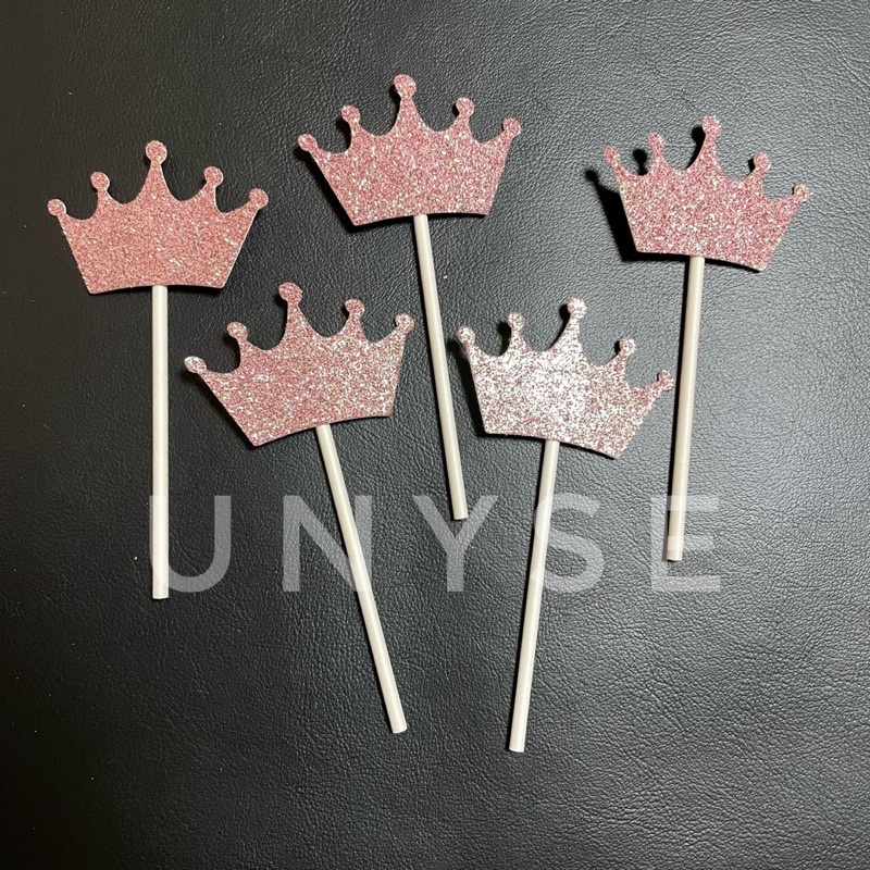 [ Pink ] 5 pcs Mini shiny Crown Happy Birthday Cake Toppers Princess ...