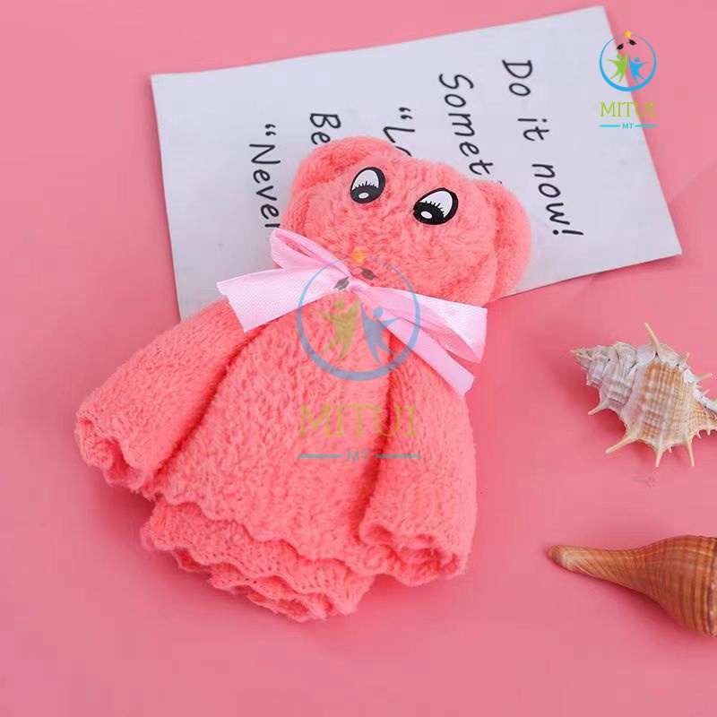 Cute Teddy Bear Folded Towel Hand Towel Cotton Face Towel Mesh Bag GIFT