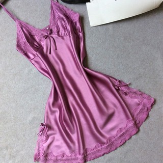 Ladies Sexy Silk Satin Nightgown Lace Nightdress Sleepwear