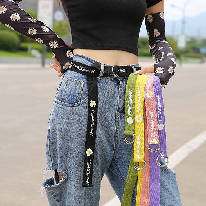 Double D Ring Belt Harajuku Women Long Belt Female Canvas Belt