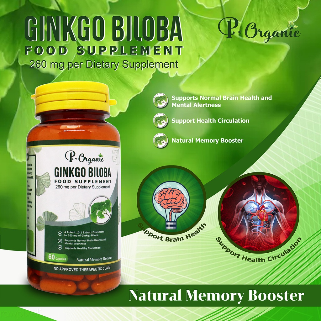 Ginkgo Biloba Memory Booster Supplement 260mg x 60 Capsules Shopee