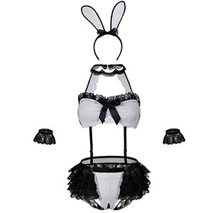 Black White Rabbits + Black Lingerie Set