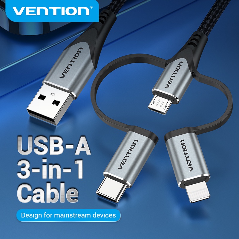 Vention Type C Cable 3 In 1 Micro Usb Lig Cable Usb C Cable Fast Charging 2a 2 4a 480mbps Data