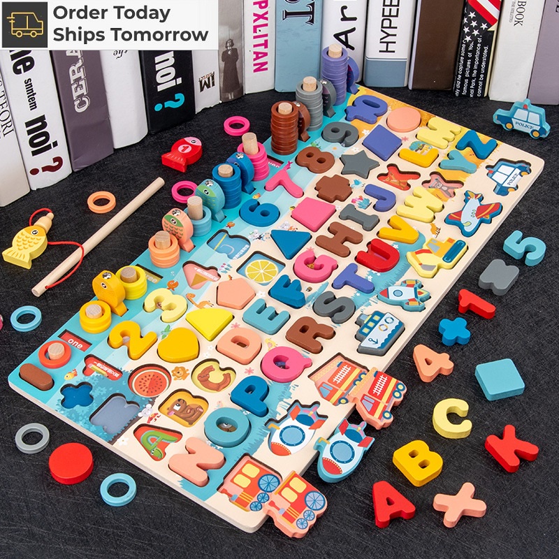 Montessori Wooden Number Letter Match Board Preschool Alphabet Learning ...