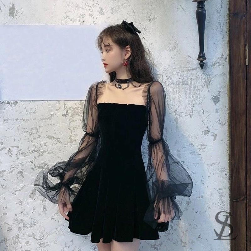 gothic off shoulder lantern mesh sleeve mini dress Amazon.com: Gothic Sexy Vintage Off Shoulder Lantern Sleeve Velvet  Patchwork Mesh Dark Black Mini Dress for Women: Clothing, Shoes & Jewelry