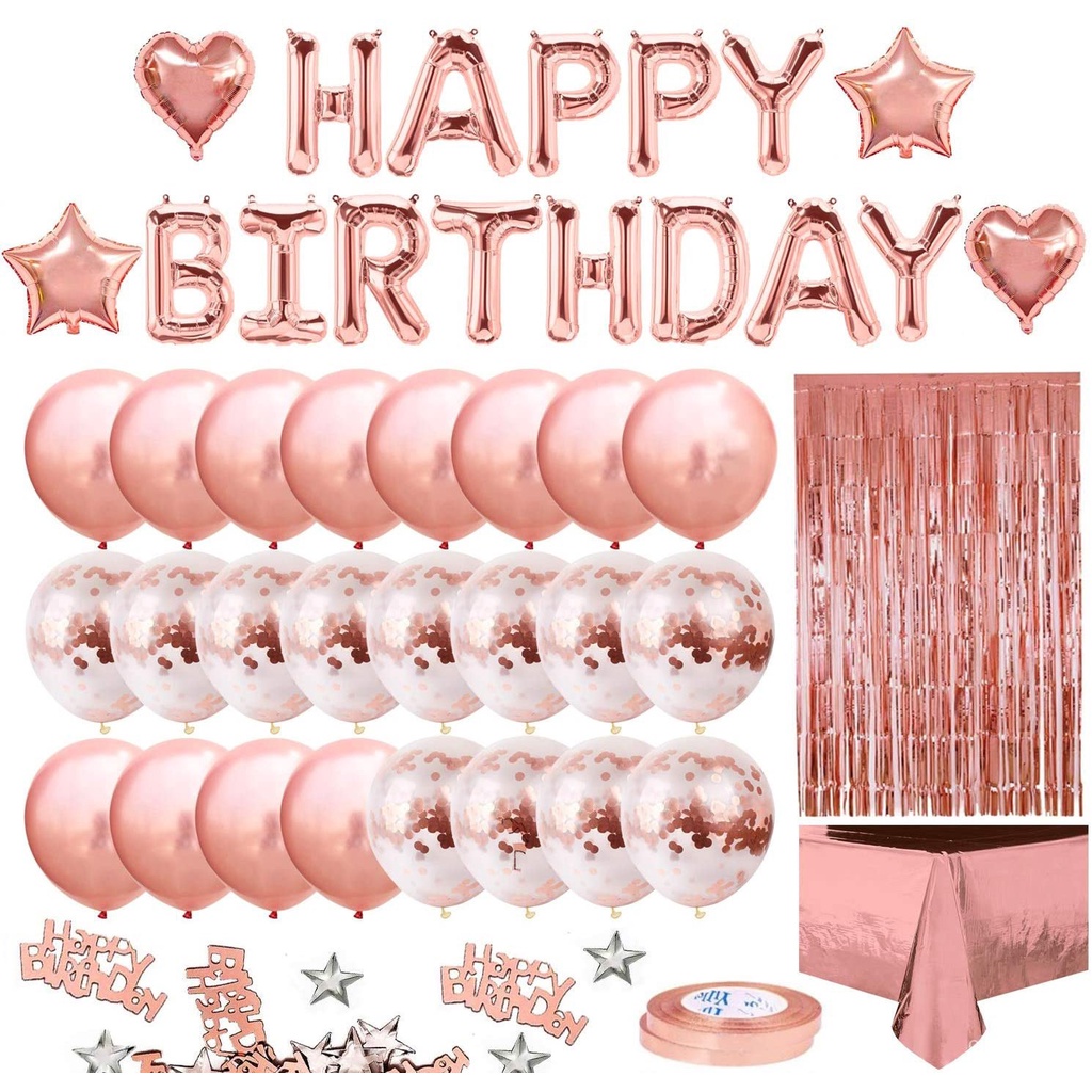 N/H 46Pcs Rose Gold Birthday Balloons Decorations with Rose Gold