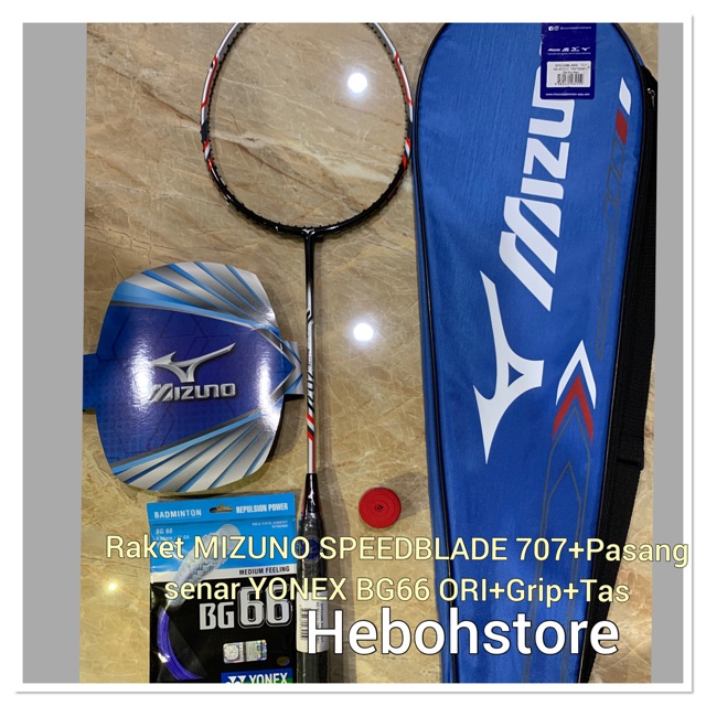 MIZUNO SPEED BLADE 707 Badminton Racket + Bag + Original BG66 Strings ...