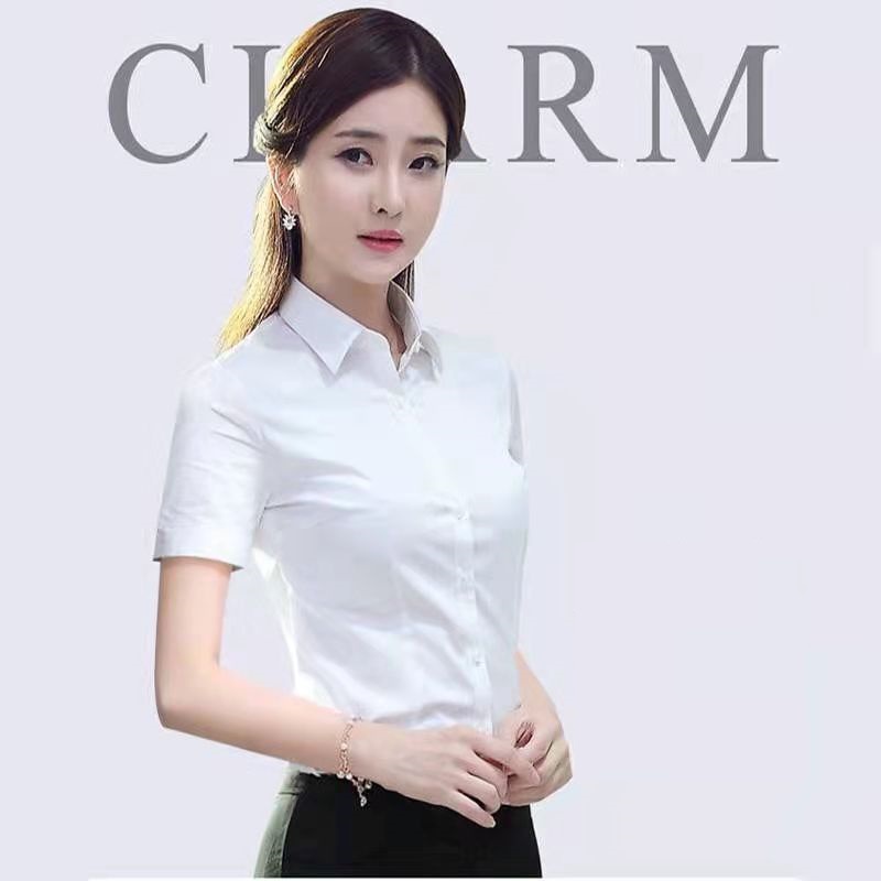 Colors Plus Size Short Sleeve White Shirt Women's Professional Office  Lady Formal Work Clothes Loose Long Sleeve Black Blue Blouse Women - Main Image