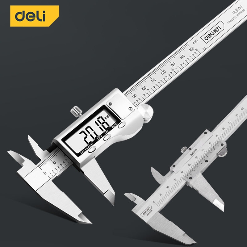 Deli 0150mm LCD Digital Steel Vernier Caliper Slide Caliper Vernier