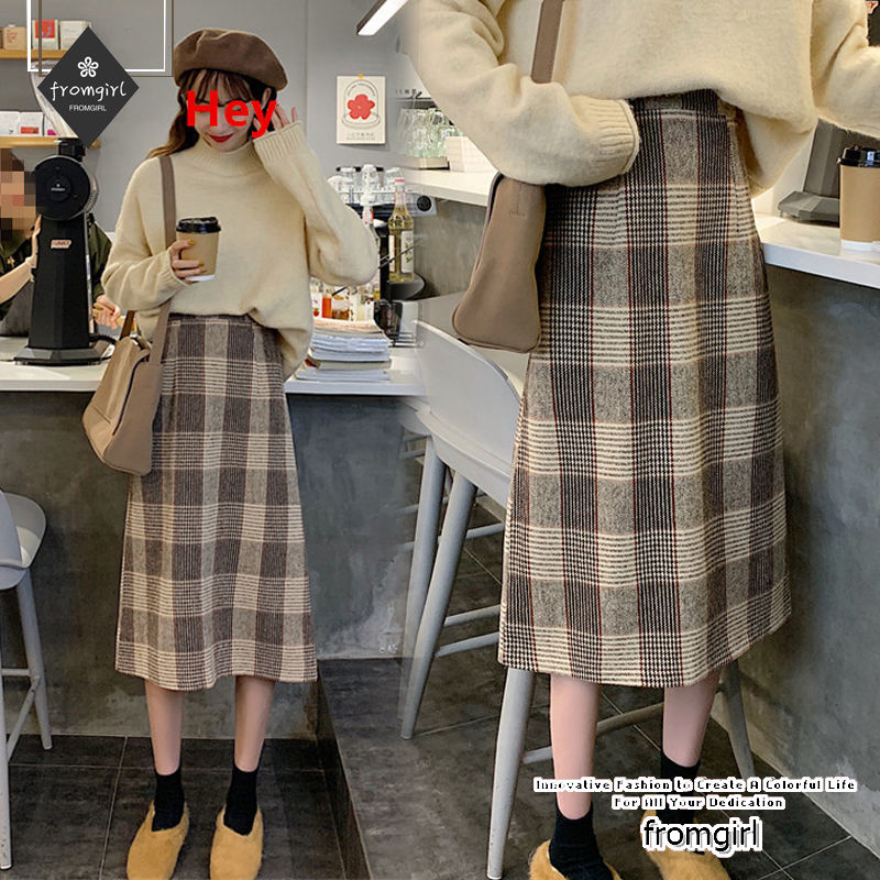 Plaid Skirt Winter New Style Korean Style Loose Students Mid high Waist Long Knee length Skirt Shopee Philippines