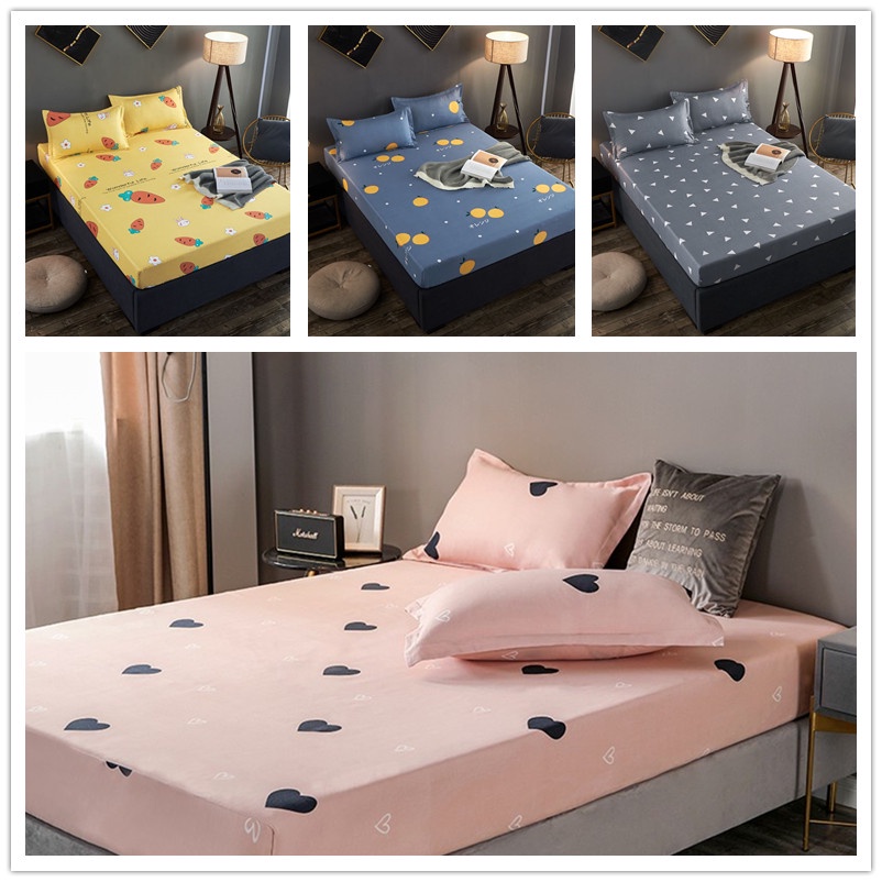 Thicker 3 in 1 bed set sheet Cotton Full Garterized Soft Fitted