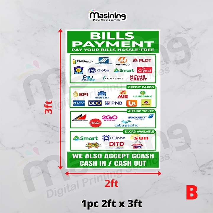 Paybills Business Tarpaulin 3ft x 2ft / 1.5ft x 2ft | Shopee Philippines