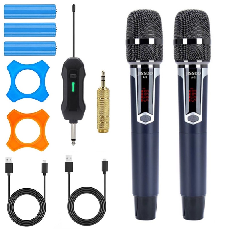 JISSDO Dual Wireless Microphone Rechargeable Karaoke Mic with Receiver