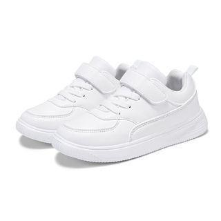 Children's sports shoes All white boys' shoes Board shoes Leather ...