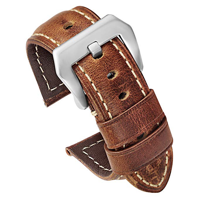 Mens Oil Wax Calfskin Handmade Leather Watch Band 22mm 24mm 26mm