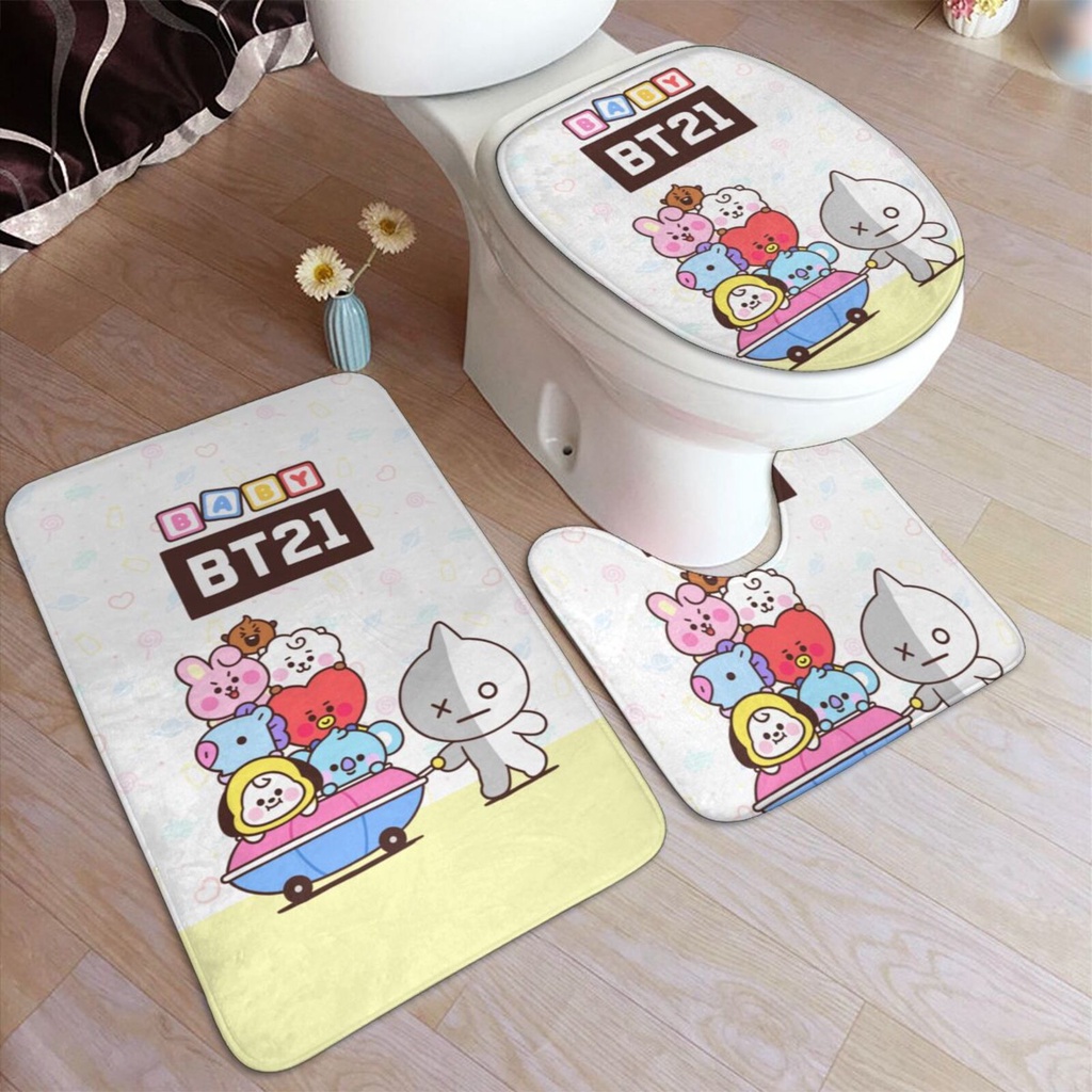 BTS BT21 Bathroom Floor Mat Set, Printed And Washable NonSlip Floor