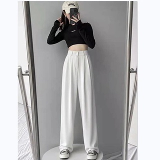 High Waist Trousers Women Loose Straight Slimmer Look Spring Summer Drape  Versatile Floor Pants Casual White Wide-Leg