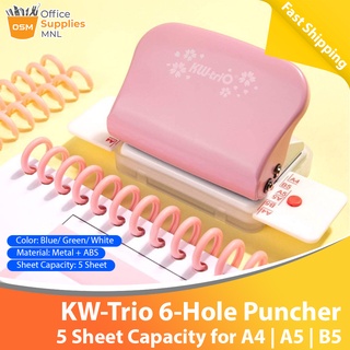 KW-trio Adjustable 6-Hole Desktop Punch Puncher for A4 A5 A6 B7 Dairy  Planner Organizer Six Ring Binder with 6 Sheet Capacity 