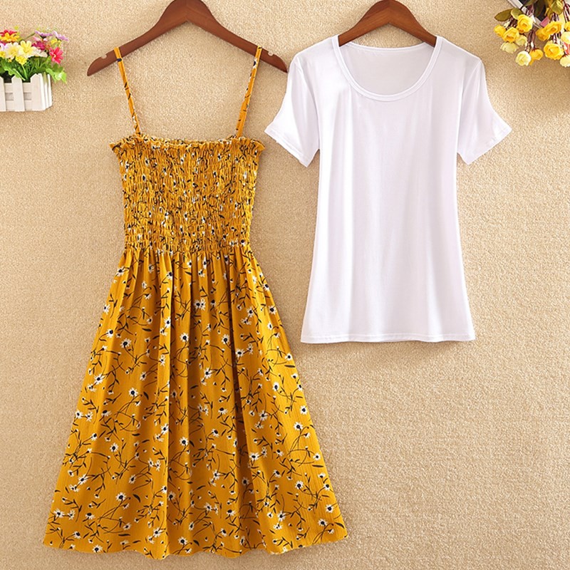 FLORAL DRESS WITH WHITE SHIRT INNER #1163