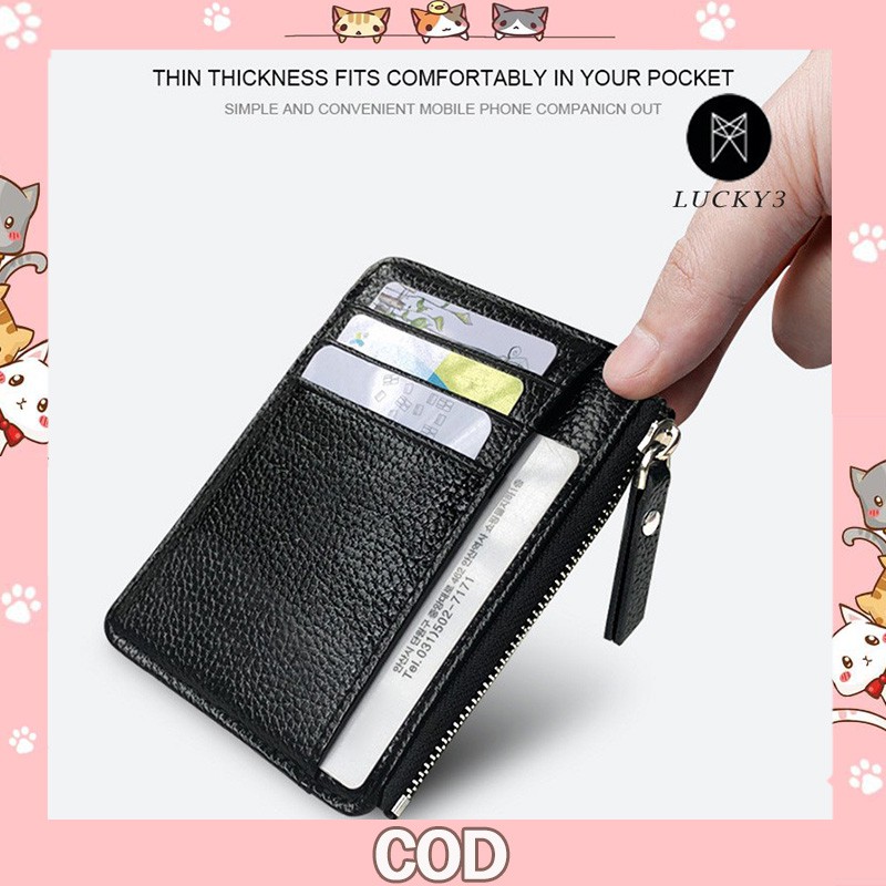 Men's Wallet Pure Color Texture Slim PU Zipper Credit Card Holder Mini ...