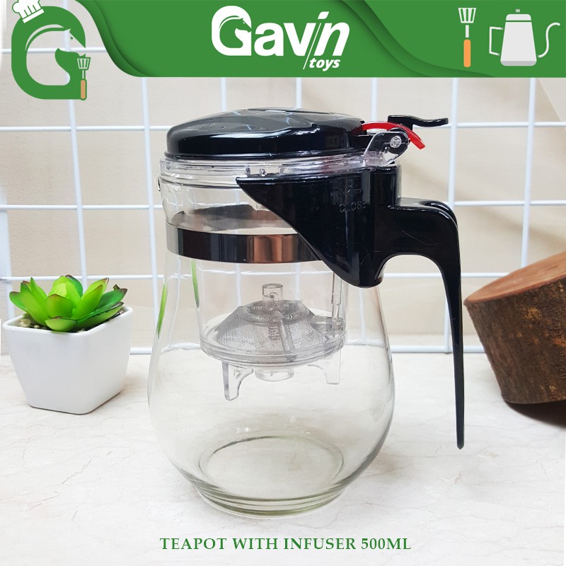 Tea Jug Infuser 500ml Glass Filter Tea Pot Teapot Strainer Glass Tea ...