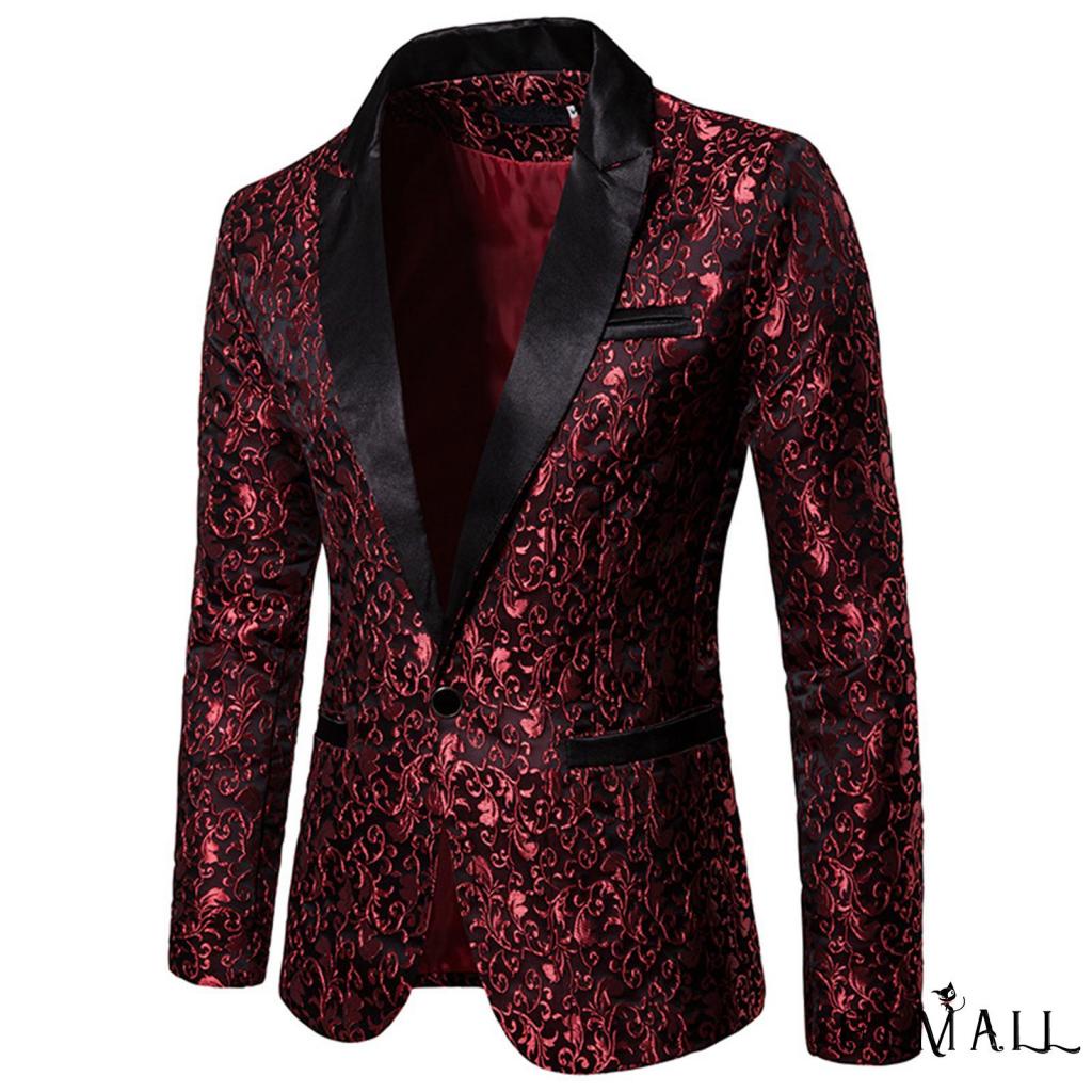 GML-Men Tuxedo Jacket Lapel One Button Stylish Floral Blazer Suit ...