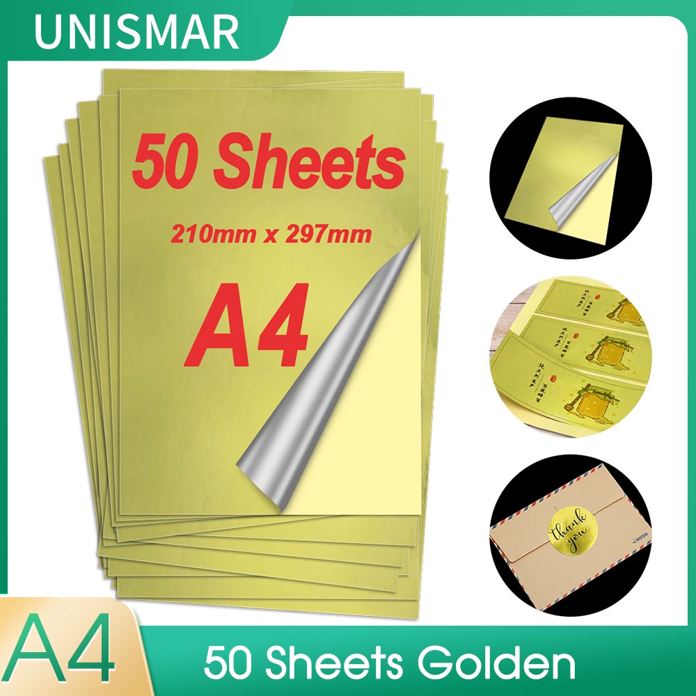50 Sheets Adhesive Printing Paper Gold Waterproof Printable Vinyl