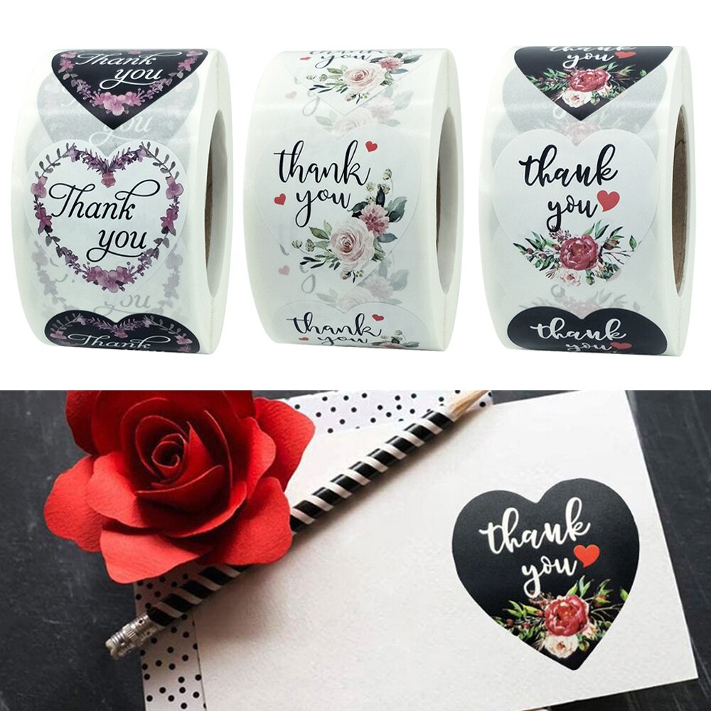 500pcs/roll Thank You Paper Sticker Label 3.8cm Flower Love Wedding ...