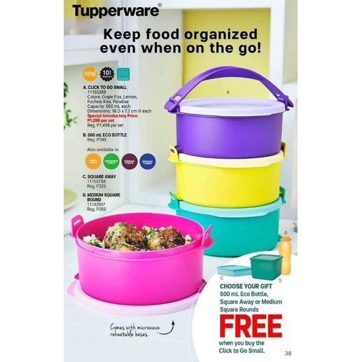 Tupperware Click to go Small with free square round | Shopee Philippines