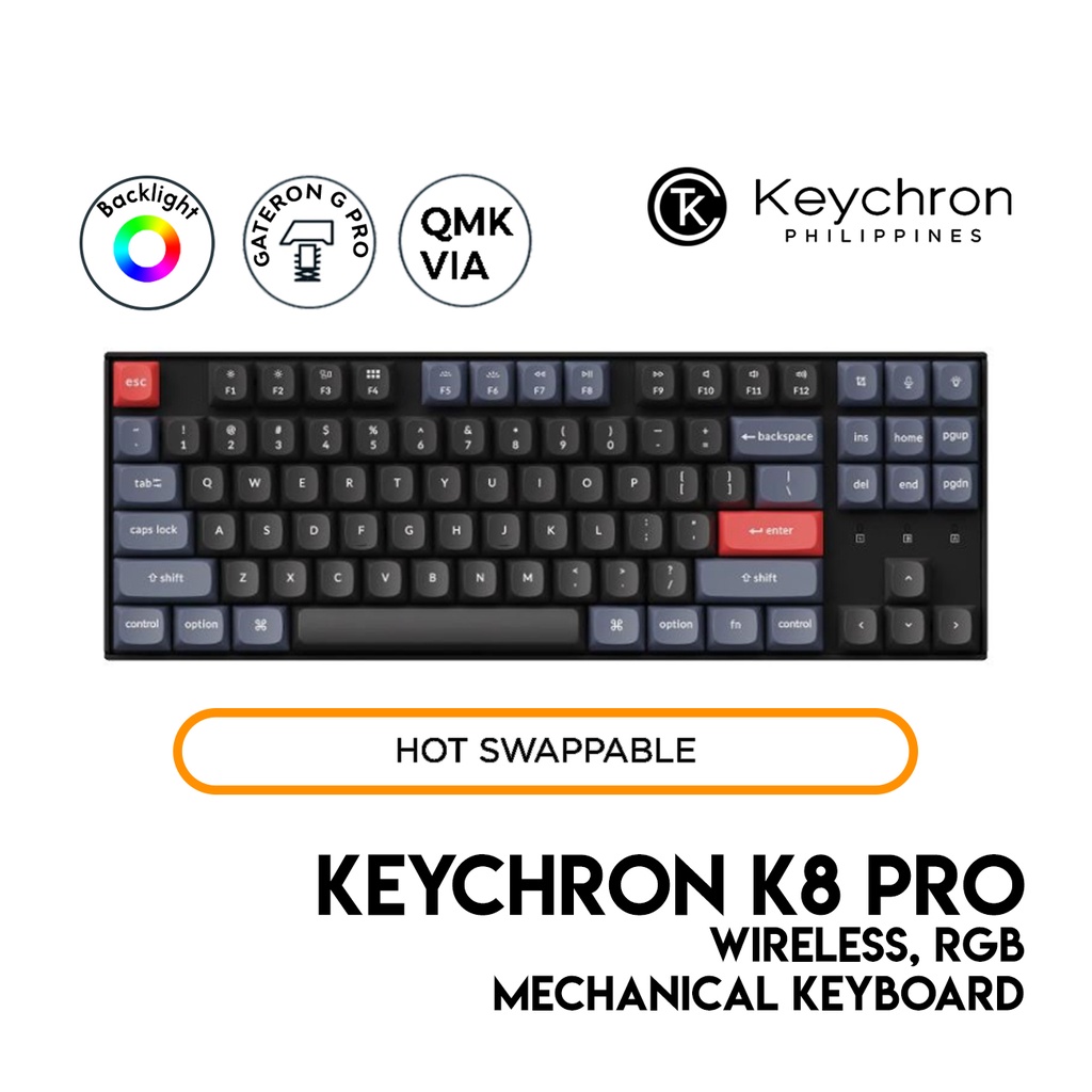 Keychron K8 Pro QMK Mechanical Keyboard, TKL, Wired/Bluetooth, RGB, Hot ...