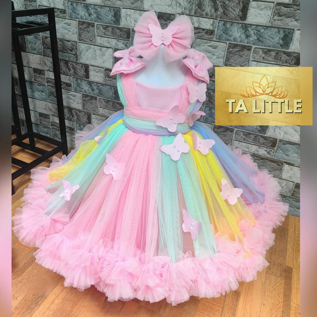 Kids Ball Gown Trendy Raffles with Butterflies | Shopee Philippines