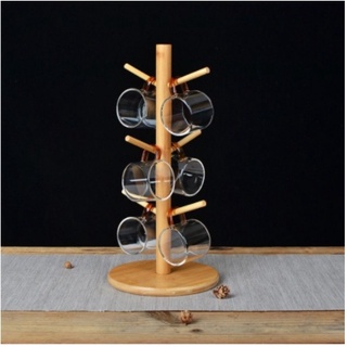 Wooden Mug Drying Tree Holder 6 Hooks Tea Coffee Cup Rack Display