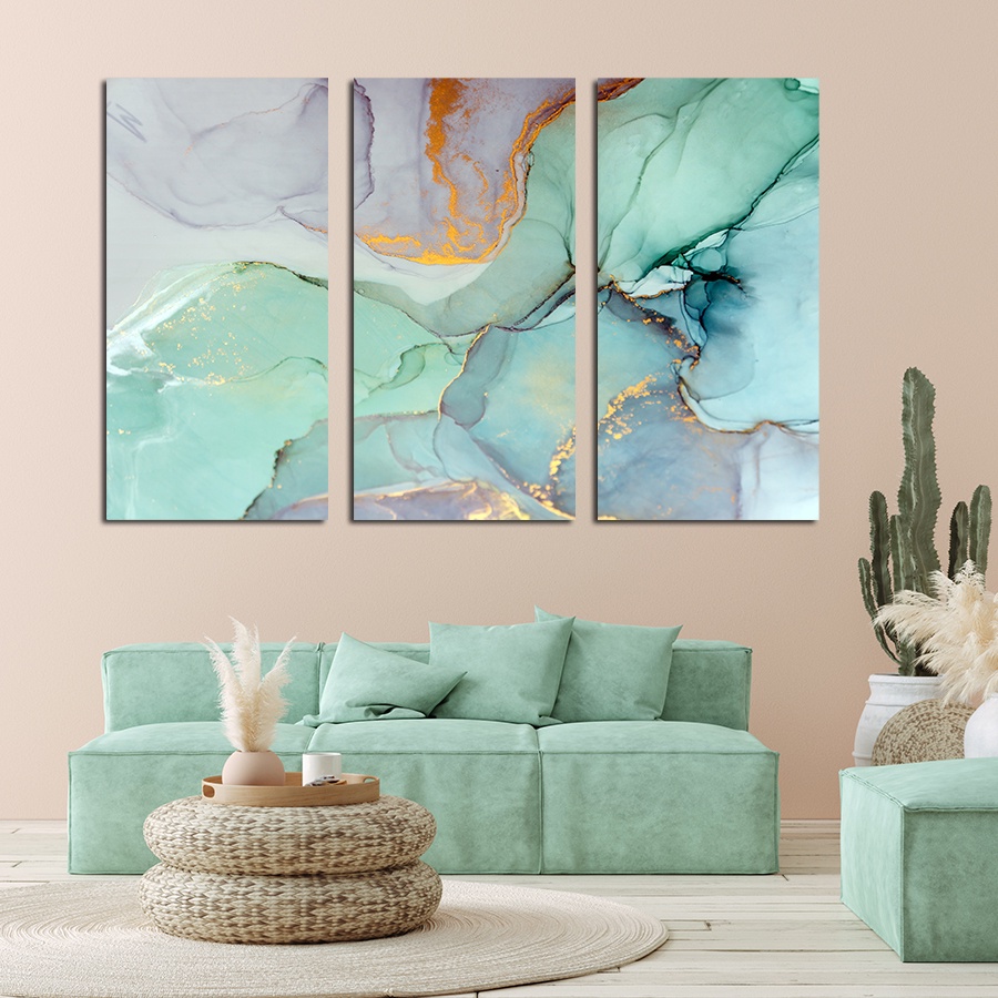 Luxury Abstract Teal Gold Wall Art Decorative Pictures Canvas Poster