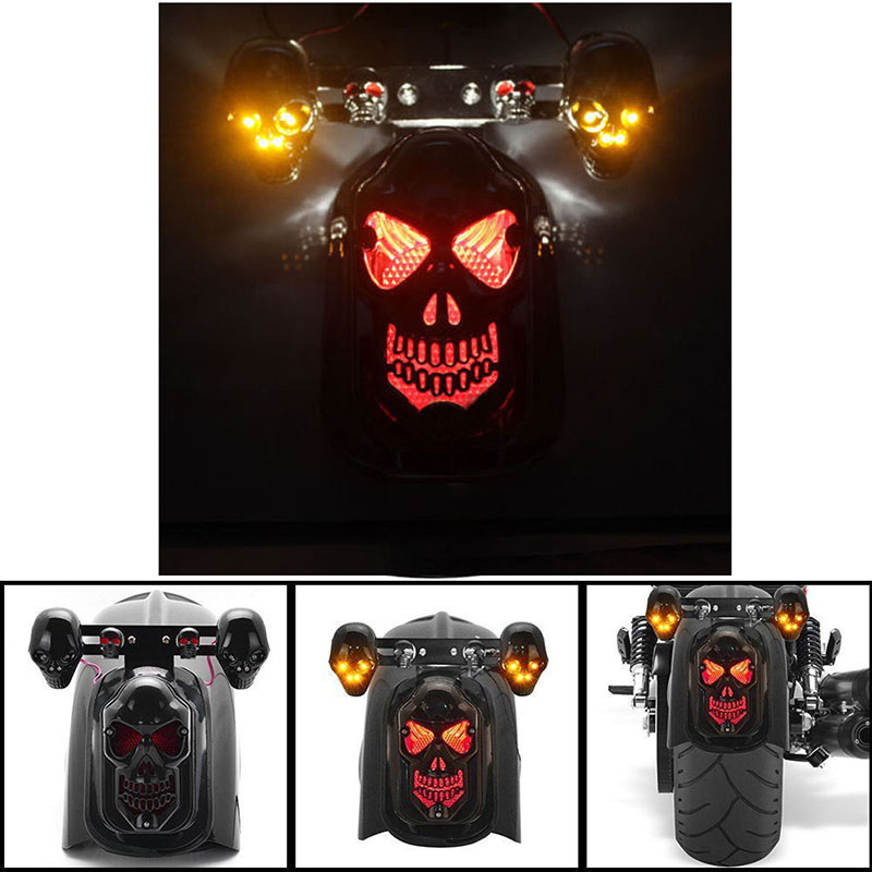 KEEPDSGN LED Tail Light & Turn Signal Combo For Honda Grom, Yamaha V-Star, And More – Black With Red Lens