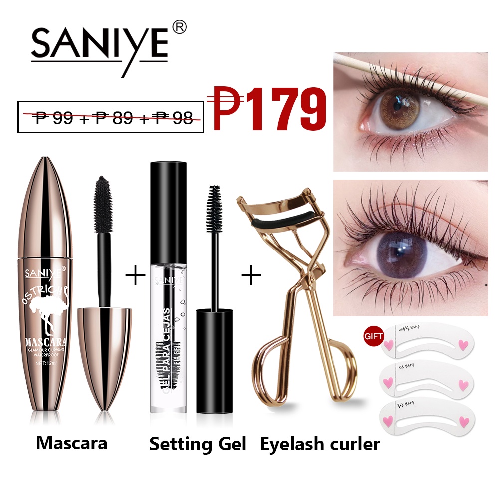 SANIYE 3pcs Eyebrow Set Mascara+setting Gel+eyelash Curle Long lasting