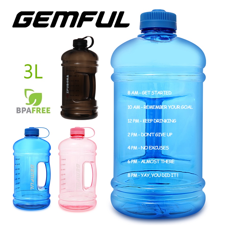 GIFUBOWA Big 3 Liter Motivational Water Bottle with Time Marking - BPA Free  3l Large Leakproof Water Jug Daily Hourly Tracker Blue
