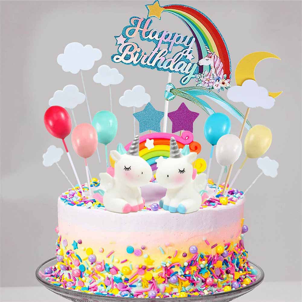 21pcs Unicorn Cake Topper Kit Cloud Rainbow Happy Birthday Banner ...