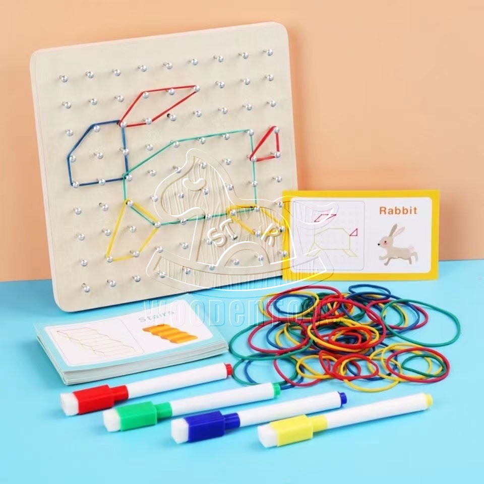 2in1 Montessori Graphical Educational Toys Wooden nail drawing board ...