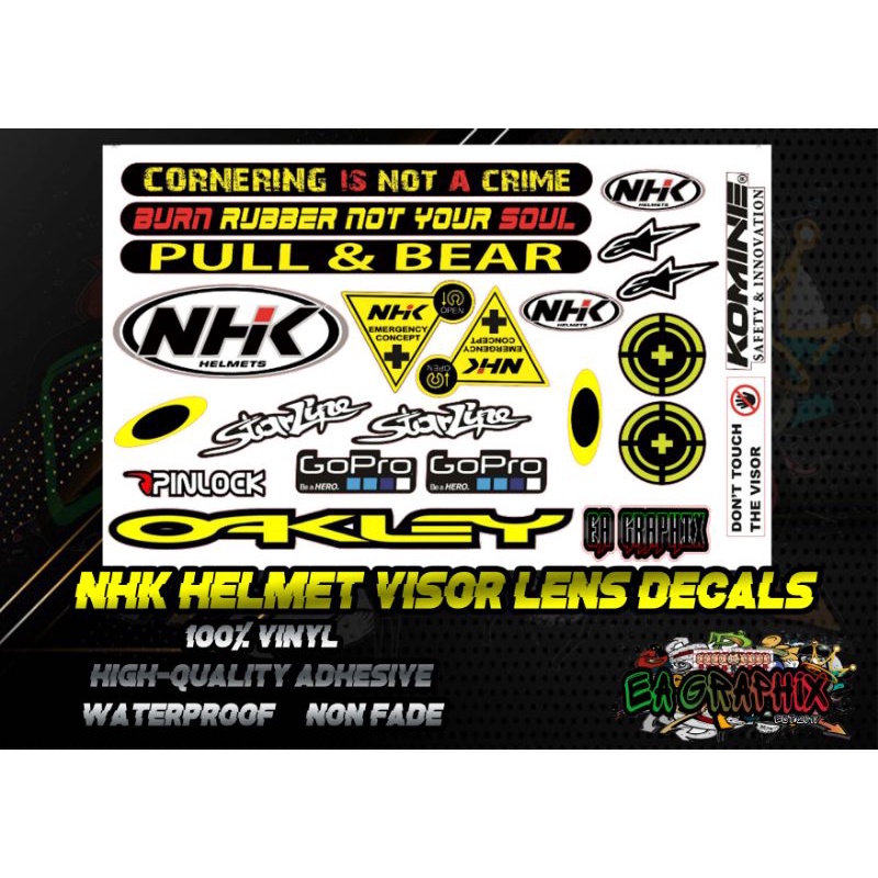 Helmet Lens Visor Sticker Set NHK / 3m / Hologram / Laminated Vinyl ...