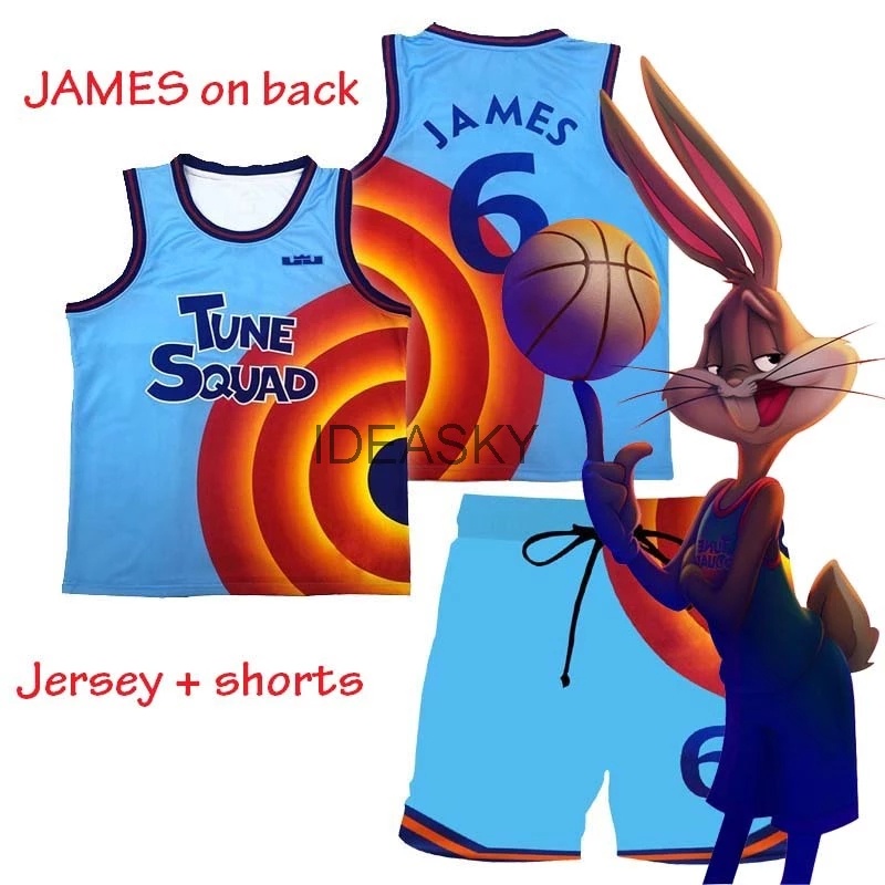 Space-Jam Basketball Jersey Tune-Squad #6 James Top Shorts Goon Squad  Cosplay Costume Movie A New Legacy Basketball Uniform