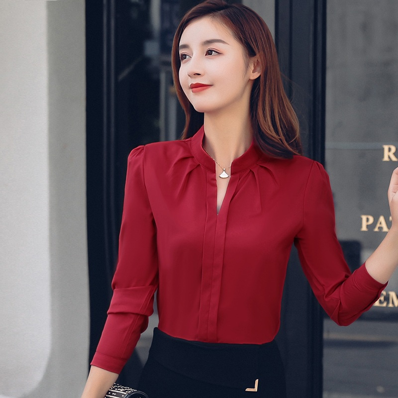 Ready stock Korean Office Lady Casual Women Long Sleeve Ruffle Chiffon ...