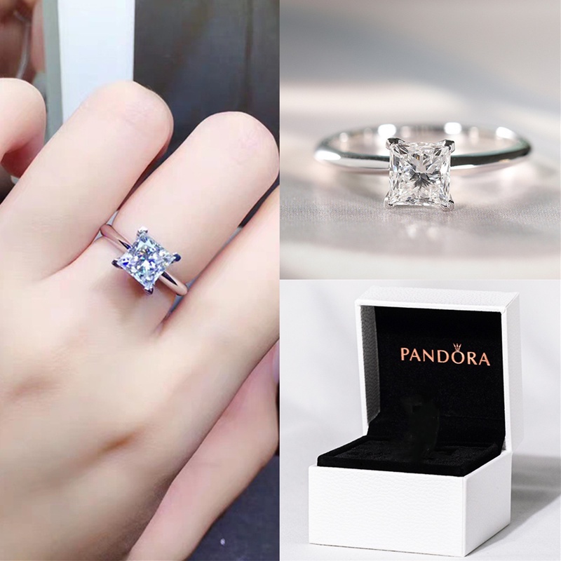 Pandora Ring With Box Promise Ring Luxury S925 Silver AAA Square Zircon Ring Wedding Engagement Ring Woman Silver Ring