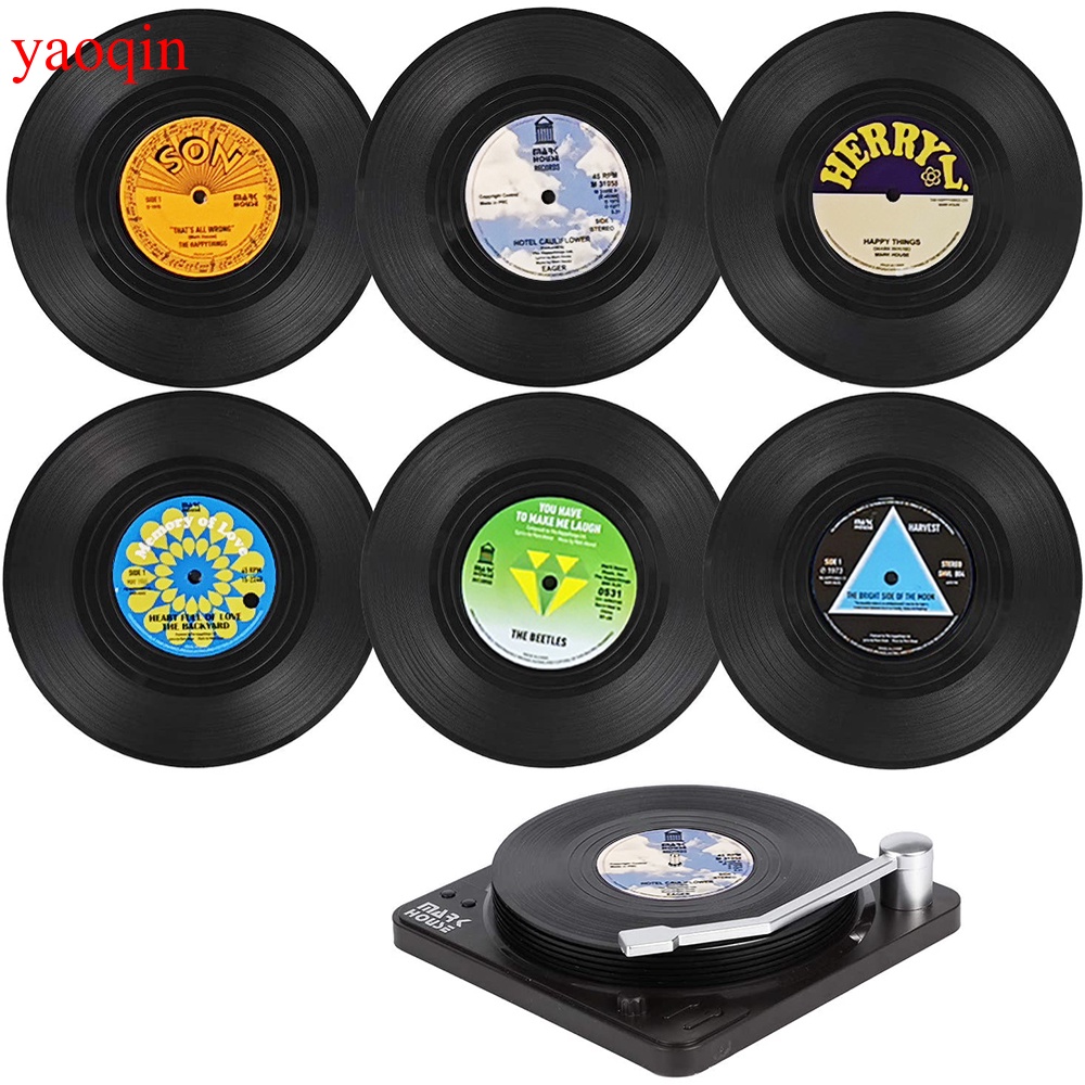 YAOQIN Set of 6 Vinyl Coasters for Drinks Music Coasters with Vinyl ...