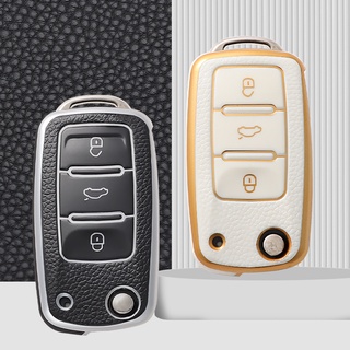 Tpu+leather Car Remote Key Case Cover Shell For Volkswagen For Vw Bora 