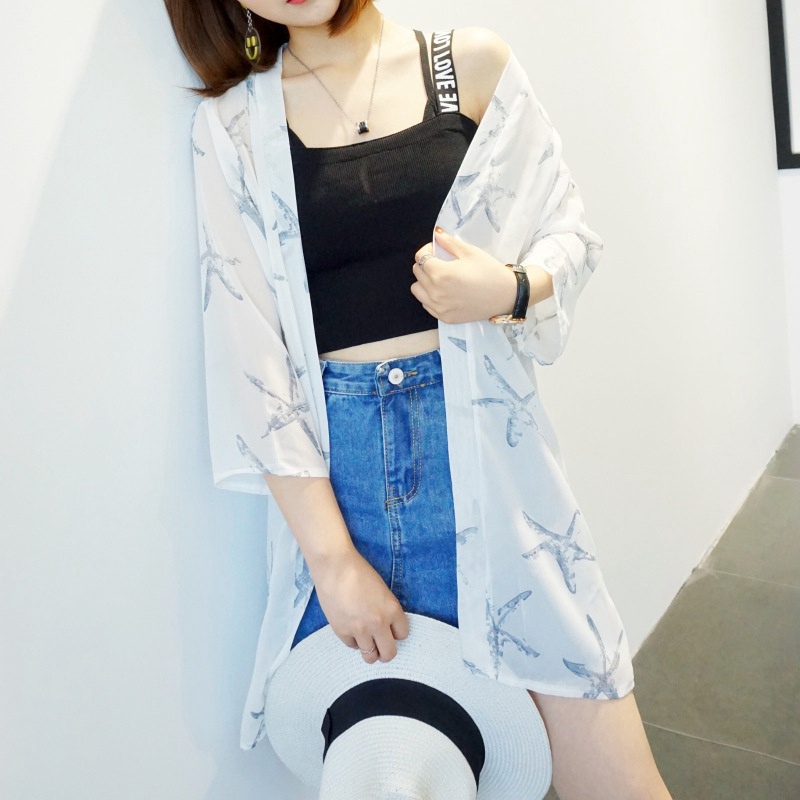 Women Chiffon Cardigan Summer Long Sleeved Cardigan UV Sunscreen Shawl Coat