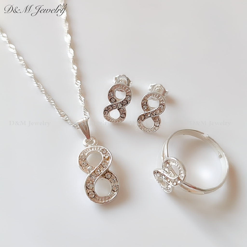 D&M Jewelry 925 silver 3in1 set for women free box (adjustable ring ...