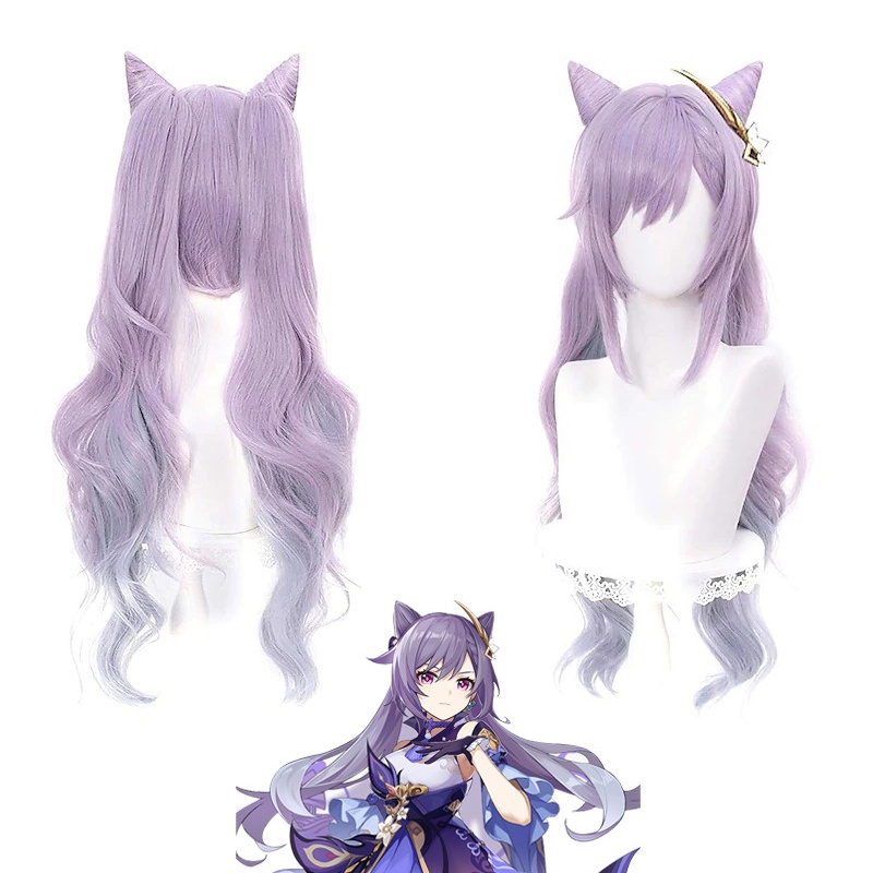 Genshin Impact Keqing Heat Resistant Synthetic Hair Carnival Halloween Party Props Cosplay Wig
