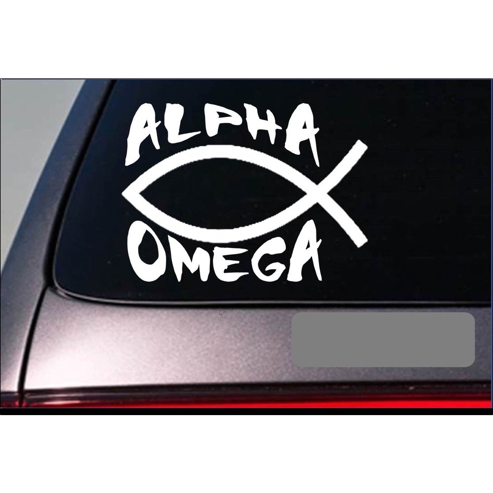 Alpha omega jesus fish christian god sticker decal church easter christ ...